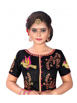 Womens Banglori Silk Heavy Embroidery Work Stitched Ready made Black saree blouse Crop Top