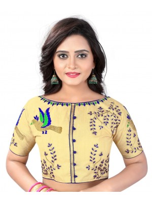Womens Banglori Silk Heavy Embroidery Work Stitched Ready made Golden saree blouse Crop Top