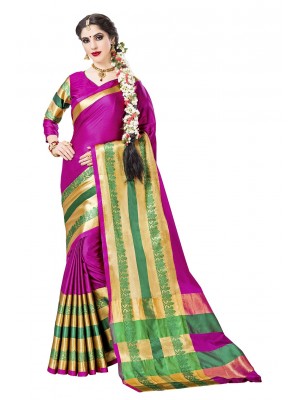 Magenta Polyester Dobby Silk Saree Designer Ethnic Wear Sari Blouse