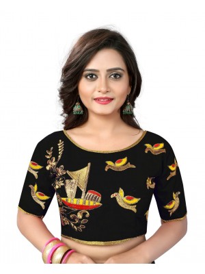 Womens Banglori Silk Heavy Embroidery Work Stitched Ready made Black saree blouse Crop Top