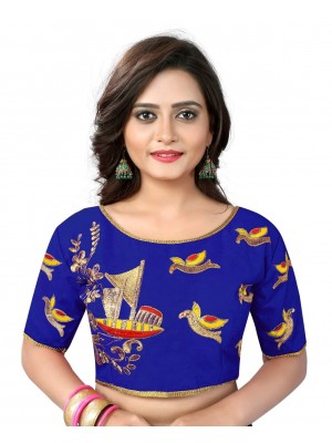 Womens Banglori Silk Heavy Embroidery Work Stitched Ready made Blue saree blouse Crop Top