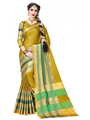 Mustard Polyester Dobby Silk Saree Designer Ethnic Wear Sari Blouse