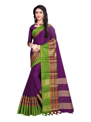 Purple Casual Wear Sari New Fashion Designer Printed Polyster Silk Saree Free Blouse