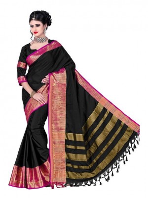 Crazy Bachat Black Casual Wear Sari New Fashion Designer Printed Polyster Silk Saree Free Blouse