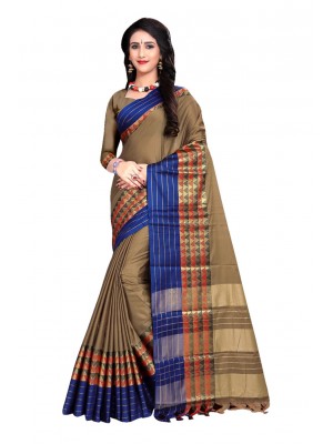 Brown Casual Wear Sari New Fashion Designer Printed Polyster Silk Saree Free Blouse