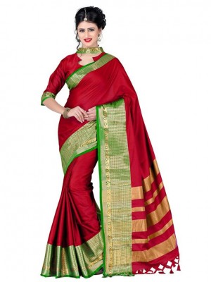 Crazy Bachat Red Casual Wear Sari New Fashion Designer Printed Polyster Silk Saree Free Blouse