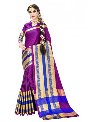 Purple Polyester Dobby Silk Saree Designer Ethnic Wear Sari Blouse