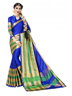 Navy Blue Polyester Dobby Silk Saree Designer Ethnic Wear Sari Blouse