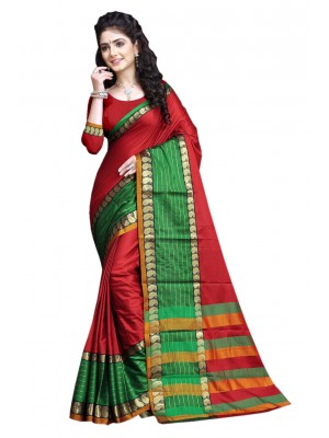 Crazy Bachat Casual Wear Sari New Fashion Designer Red Printed Polyster Silk Saree Free Blouse