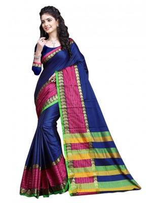 Crazy Bachat Casual Wear Sari New Fashion Designer Blue Printed Polyster Silk Saree Free Blouse