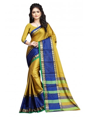 Crazy Bachat Casual Wear Sari New Fashion Designer Yellow Blue Printed Polyster Silk Saree Free Blouse