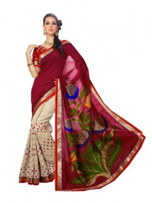 Indian Ethnic Bollywood Designer Red and White Silk Wedding/Party Wear Saree Free Blouse