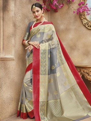 Indian Latest Designer Banarasi Silk Festive Wear Saree In Multi Color With Free Blouse