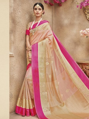 Indian Latest Designer Banarasi Silk Festive Wear Saree In Multi Color With Free Blouse