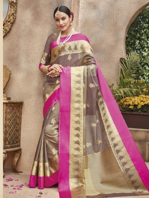 Indian Latest Designer Banarasi Silk Festive Wear Saree In Multi Color With Free Blouse