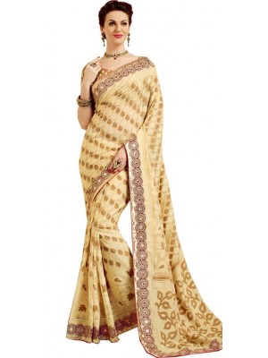 Indian Ethnic Bollywood Designer Beige Banarasi Brasso Wedding/Party Wear Saree Free Blouse