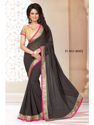 Indian Latest Designer Georgette Fabric Grey Color Saree With Free Fancy Blouse