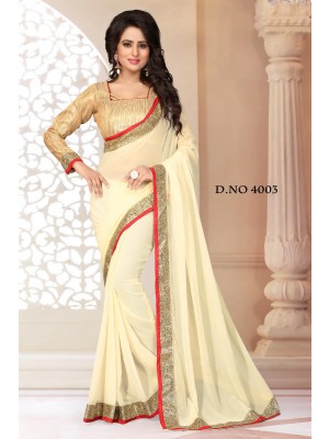 Indian Latest Designer Georgette Fabric Off White Color Saree With Free Fancy Blouse
