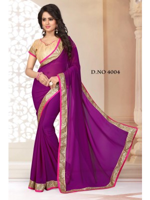 Indian Latest Designer Georgette Fabric Magenta Color Saree With Free Fancy Blouse