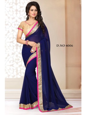 Indian Latest Designer Georgette Fabric Navi Blue Color Saree With Free Fancy Blouse