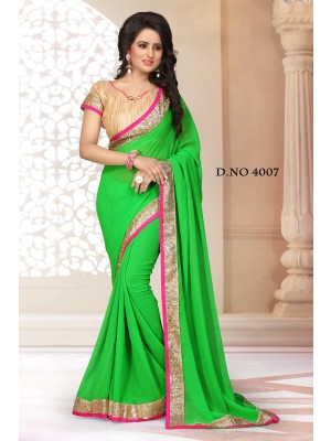 Indian Latest Designer Georgette Fabric Green Color Saree With Free Fancy Blouse