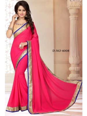 Indian Latest Designer Georgette Fabric Pink Color Saree With Free Fancy Blouse