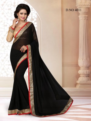 Indian Latest Designer Georgette Fabric Black Color Saree With Free Fancy Blouse