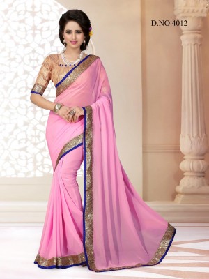 Indian Latest Designer Georgette Fabric Baby Pink Color Saree With Free Fancy Blouse