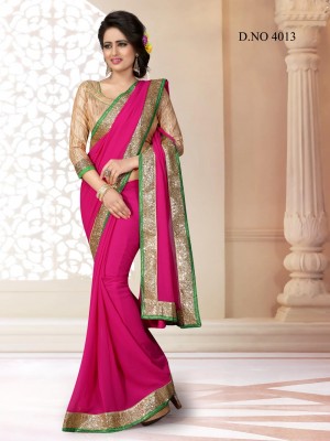 Indian Latest Designer Georgette Fabric Dark Pink Color Saree With Free Fancy Blouse