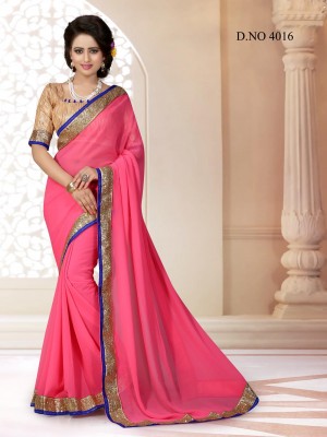 Indian Latest Designer Georgette Fabric Color Pink Saree With Free Fancy Blouse