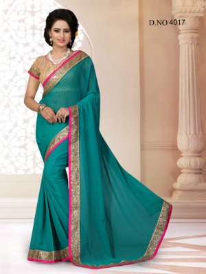 Indian Latest Designer Georgette Fabric Blue Color Saree With Free Fancy Blouse