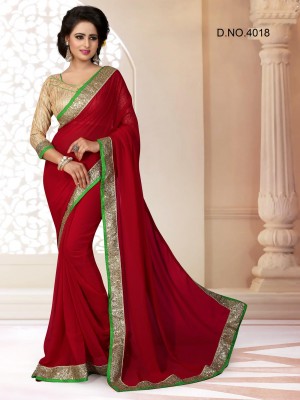 Indian Latest Designer Georgette Fabric Red Color Saree With Free Fancy Blouse