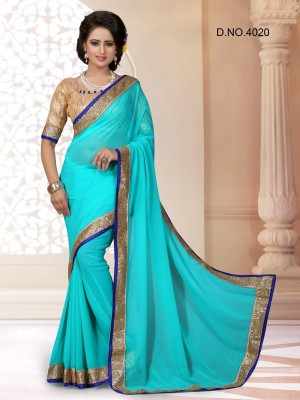 Indian Latest Designer Georgette Fabric Sky Blue Color Saree With Free Fancy Blouse
