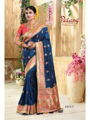 Indian Latest Designer Two Tone Silk Festive Wear Saree In Blue Color With Free Blouse