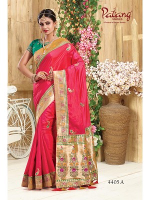 Indian Latest Designer Two Tone Silk Festive Wear Saree In Color Reddish Pink With Free Blouse