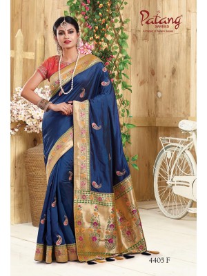 Indian Latest Designer Two Tone Silk Festive Wear Saree In Blue Color With Free Blouse