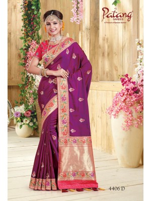 Indian Latest Designer Two Tone Silk Festive Wear Saree In Color Magenta With Free Blouse