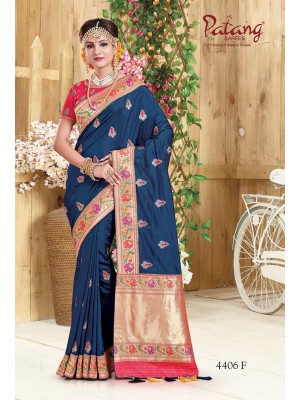 Indian Latest Designer Two Tone Silk Festive Wear Saree In Color Blue With Free Blouse