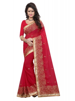 Indian Ethnic Saree Blouse Designer Women Red Georgette Sari With Free Blouse