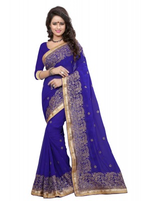 Indian Ethnic Saree Blouse Designer Women Blue Georgette Sari With Free Blouse