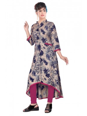 Indian Designer New Fancy Blue Multi Color Tunic Rayon Printed Kurti