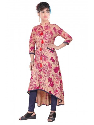 Indian Designer New Fancy Blue Multi Color Tunic Rayon Printed Kurti