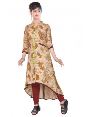 Indian Ethnic Designer Diva Style Tunic Rayon Fabric Brown Printed Kurti