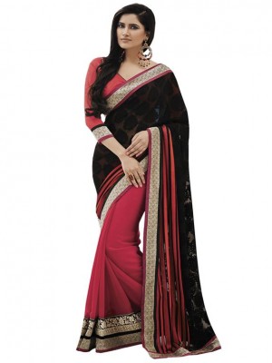 Indian Bollywood Designer Ethnic Black Colored Brasso Wedding/Party Wear Saree Free Blouse