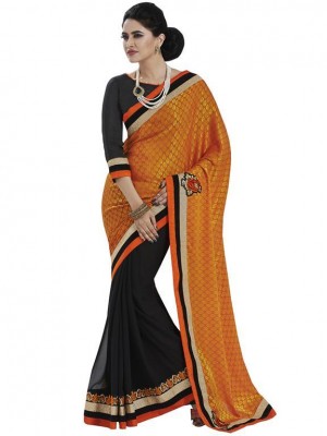 Indian Bollywood Orange Colored Designer Ethnic Creape Jacquard Wedding/Party Wear Saree Free Blouse
