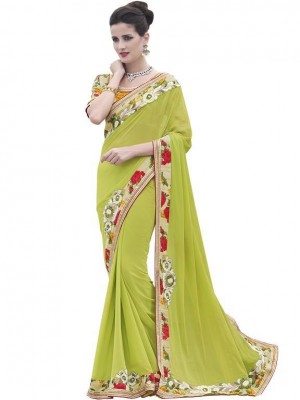 Indian Bollywood Designer Ethnic work Green Georgette Wedding/Party Wear stylish Saree Free Blouse