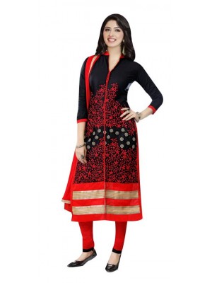 Indian Designer Salwar Suit Fancy Embroidery Black Red Casual Wear Dress
