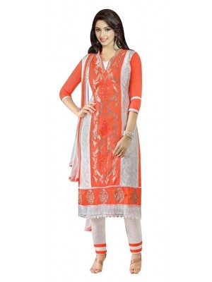Indian Designer Salwar Suit Fancy Embroidery Orange White Casual Wear Dress