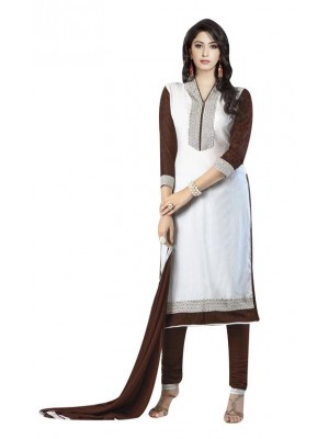 Indian Designer Salwar Suit Fancy Embroidery White Brown Casual Wear Dress