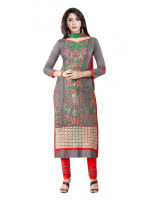 Indian Designer Salwar Suit Fancy Embroidery Gray Casual Wear Dress